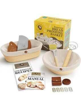 Sourdough Banneton Bread Proofing Basket Set - 9" Round & 10" Oval, Baking